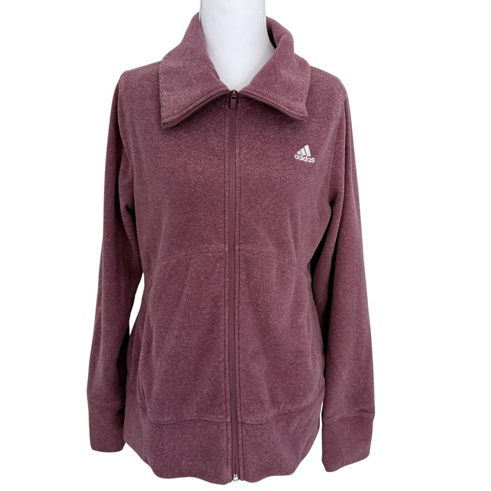 Adidas Golf Full Zip Heathered Fleece Jacket Womens M Wdr Orchid Wide Collar